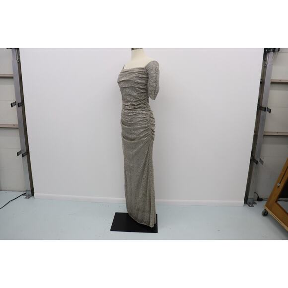 Badgley Mischka Lace Gown Silver Off the Shoulder Dress Size 8 Retail $660 - Picture 5 of 16